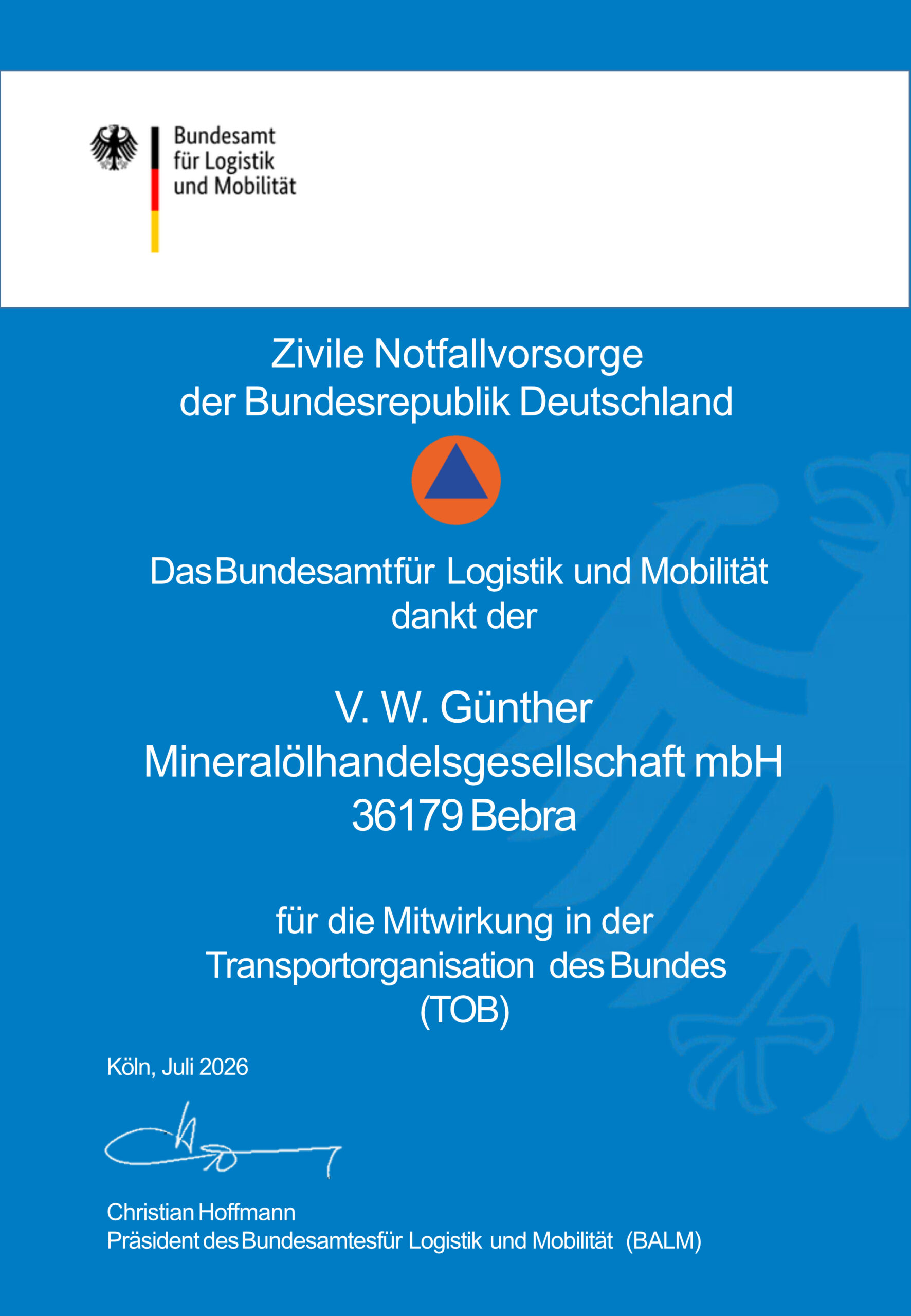 Bundesamt für Güterverkehr - V. W. Günther ausgezeichnet